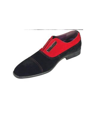 After Midnight 6593 Men's Black/Fire Red Faux Suede Slip On Dress Shoes